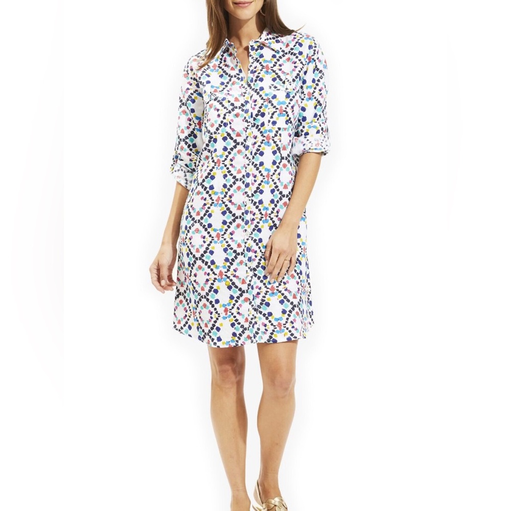 Roberta Roller Rabbit Women's Mouffa Linen Shirt Dress Small Bright